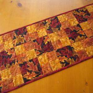 Fall Table Runner Handmade Quilted Leaves