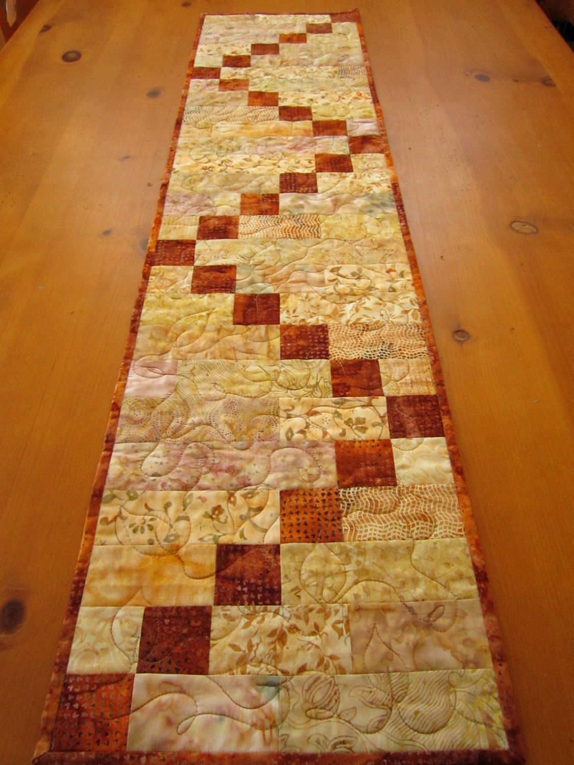 Batik Quilted Table Runner Gold And Rust on Luulla