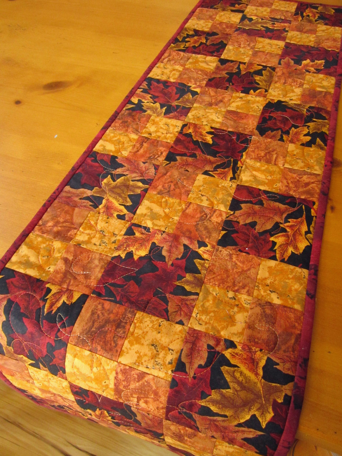 Fall Table Runner Handmade Quilted Leaves On Luulla