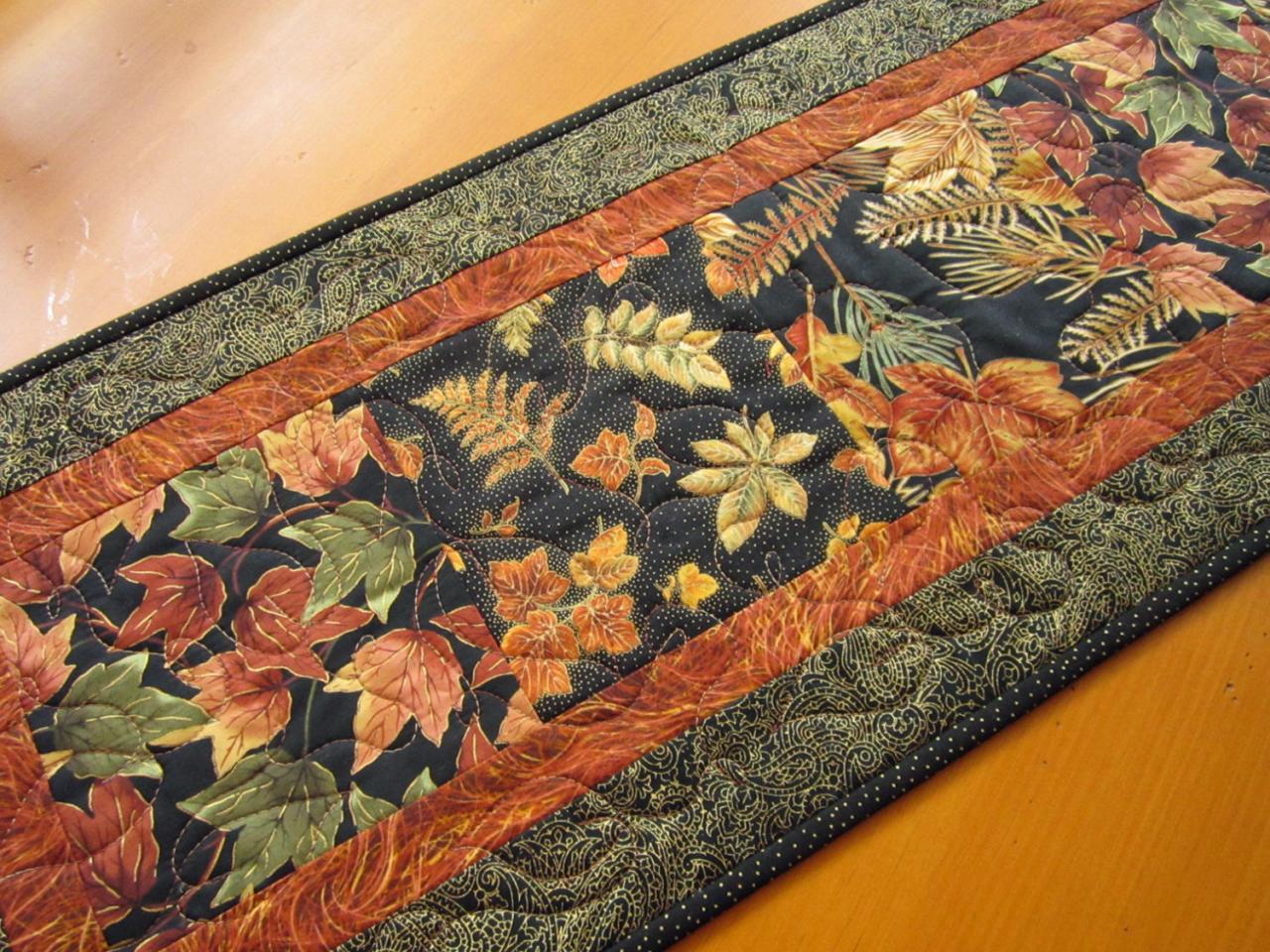 Handmade Table Runner Quilted Fall Leaves on Luulla