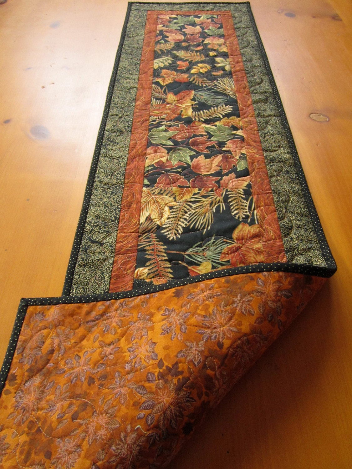 table runner quilted fall handmade leaves