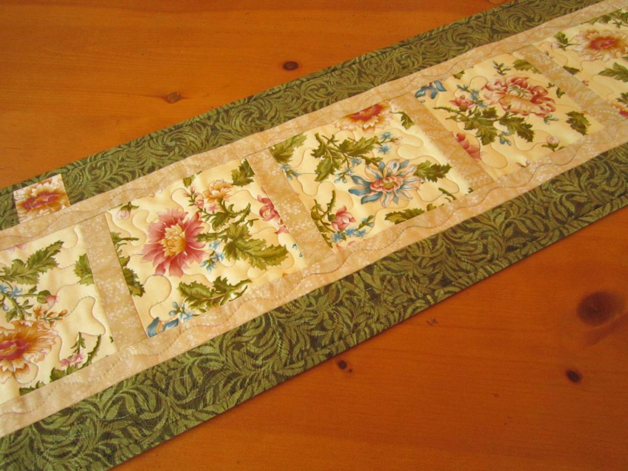 Table Runner, Handmade Table Runner Floral Quilted Patchwork Runner on