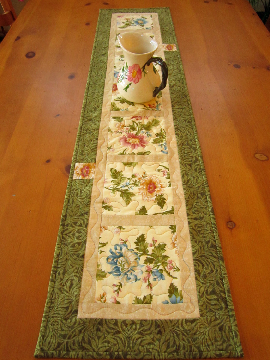 Table Runner, Handmade Table Runner Floral Quilted Patchwork Runner on
