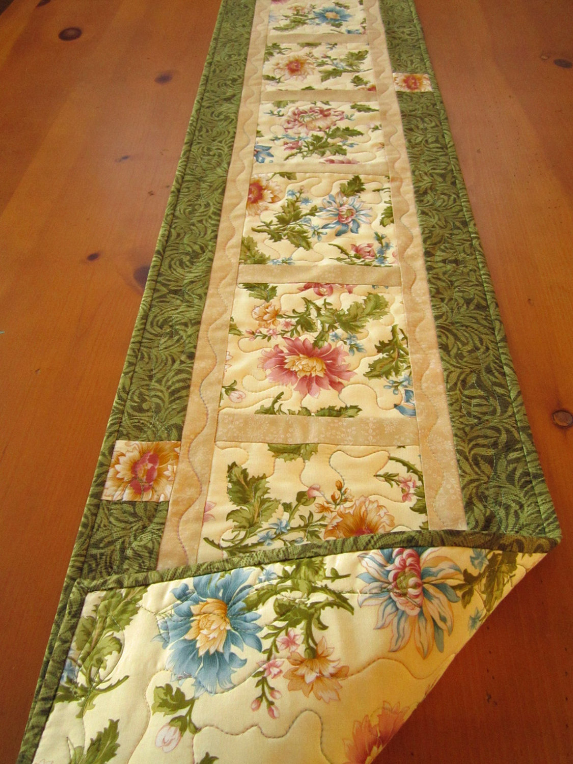 Table Runner, Handmade Table Runner Floral Quilted Patchwork Runner on