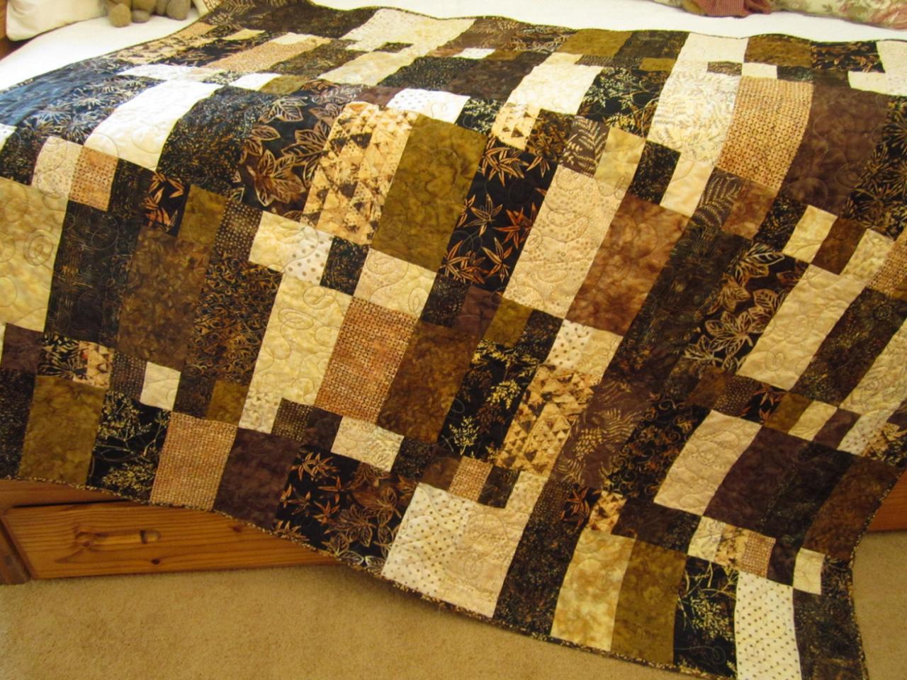 Batik Quilt Handmade Quilted Black, Brown And Tan on Luulla