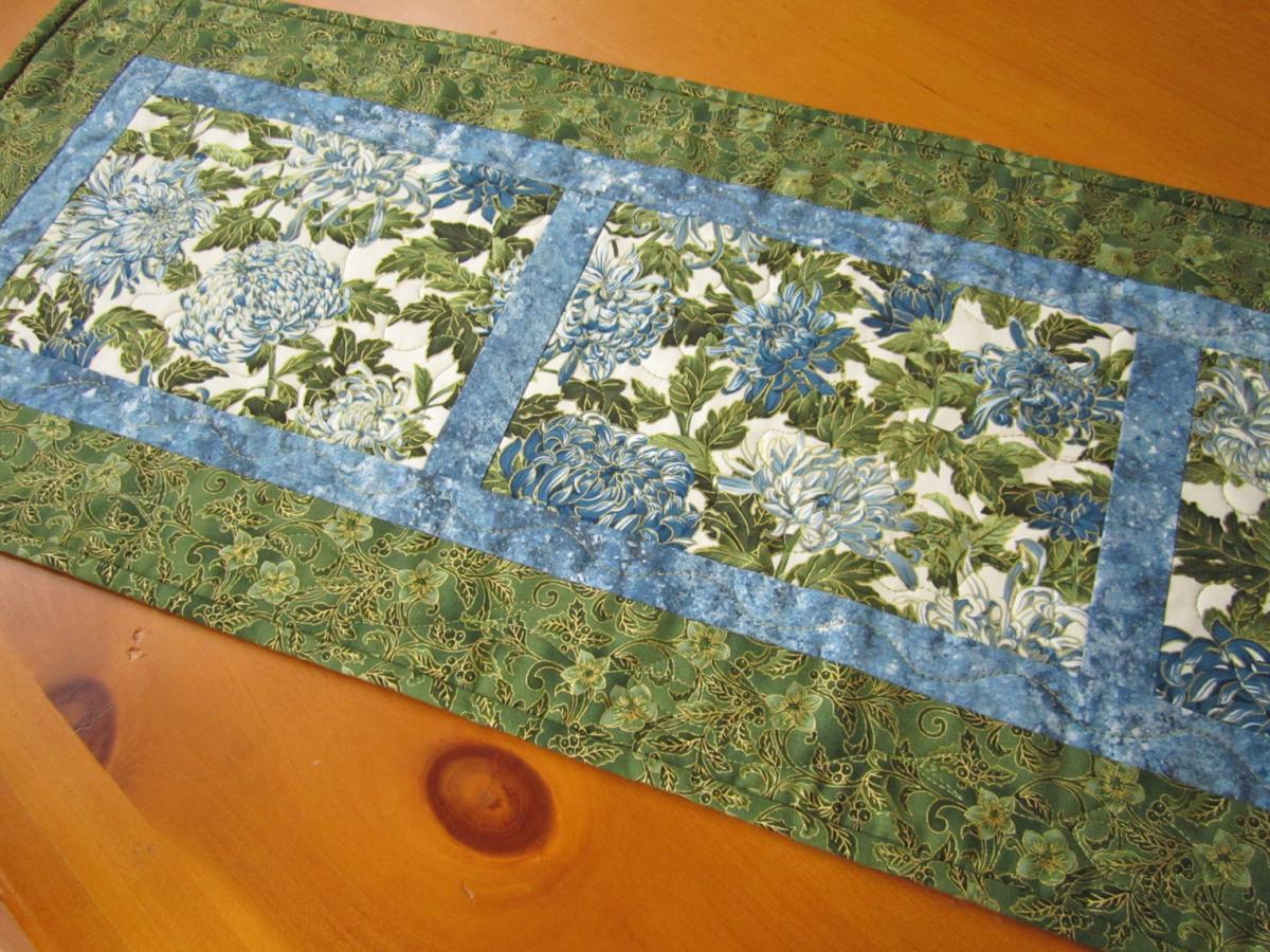 Quilted Table Runner, Patchwork Runner Blue Floral on Luulla