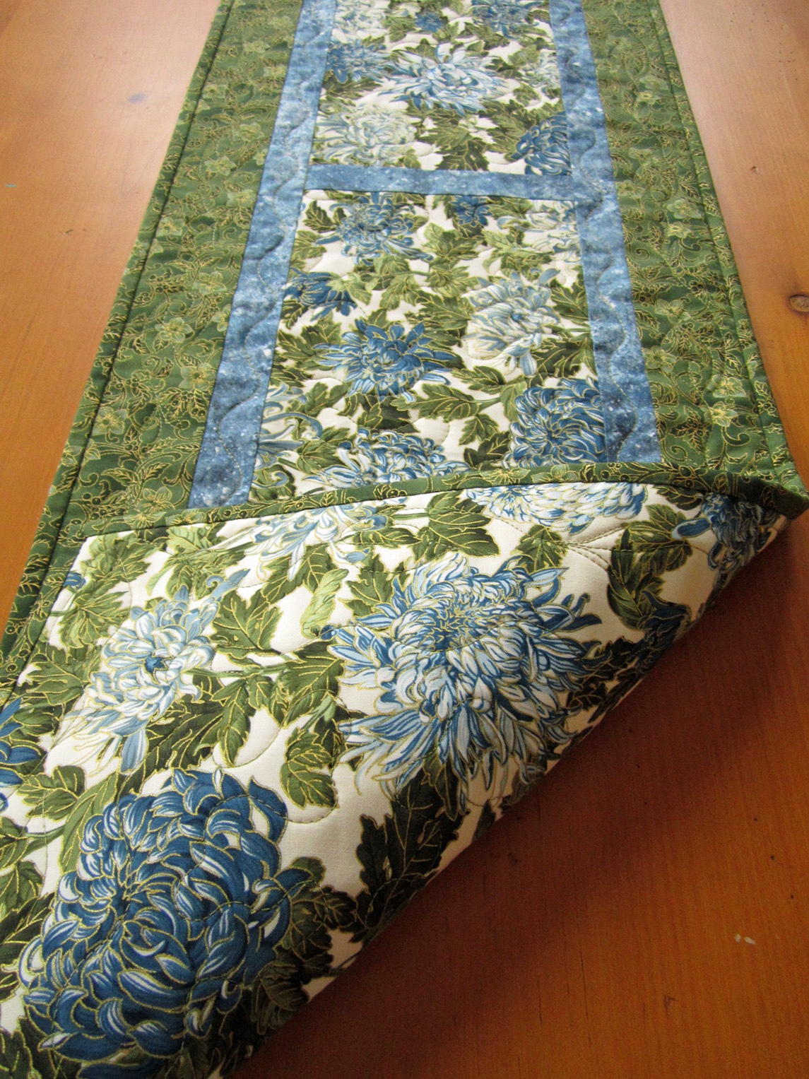Quilted Table Runner, Patchwork Runner Blue Floral on Luulla
