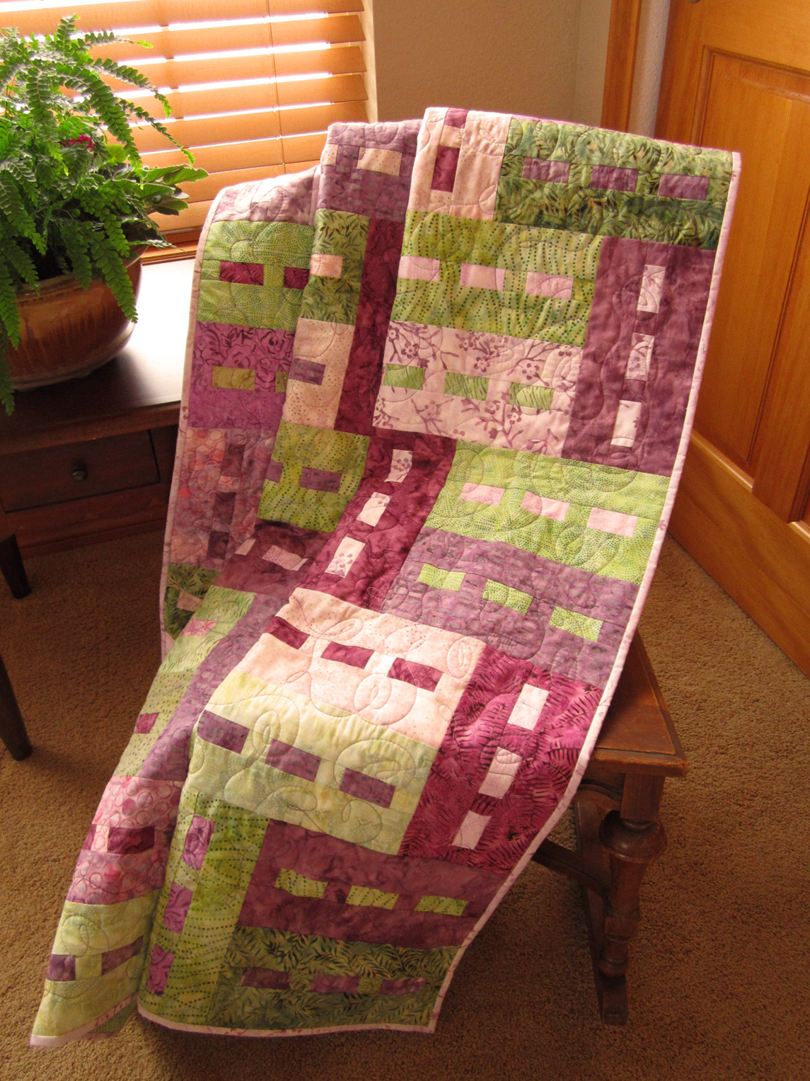 Handmade Quilt Purple And Green Batik Quilt on Luulla