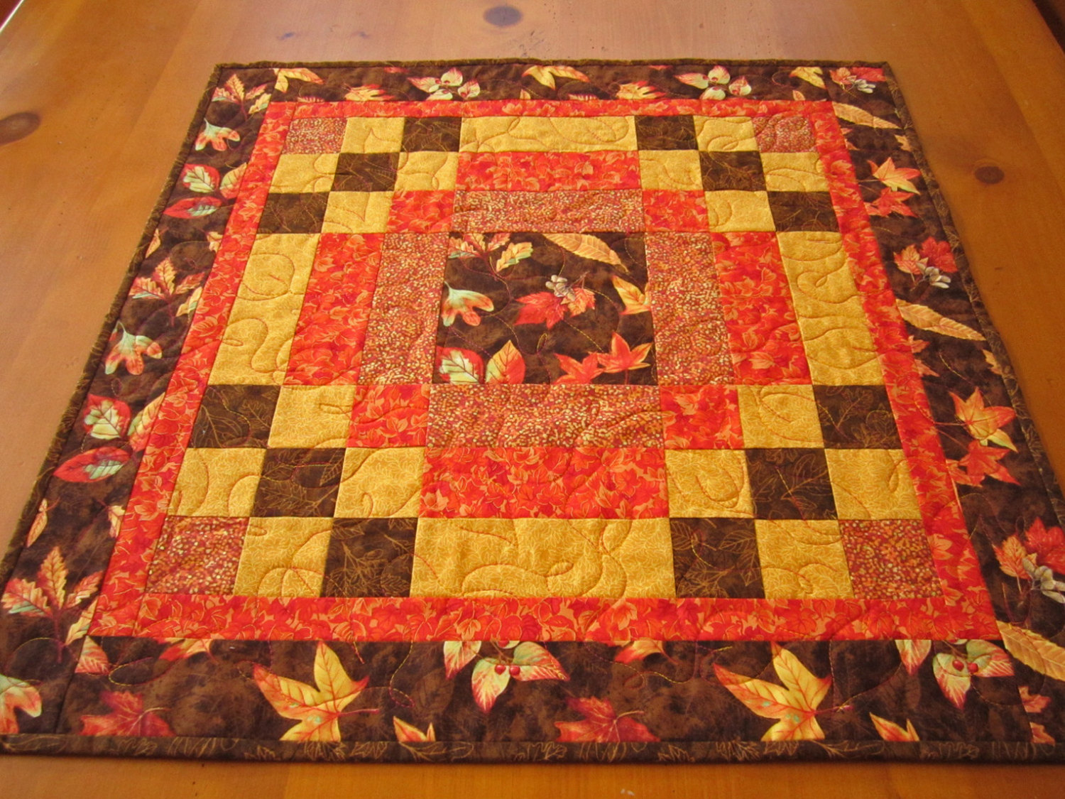 Quilted Square Table Topper Fall Colors on Luulla