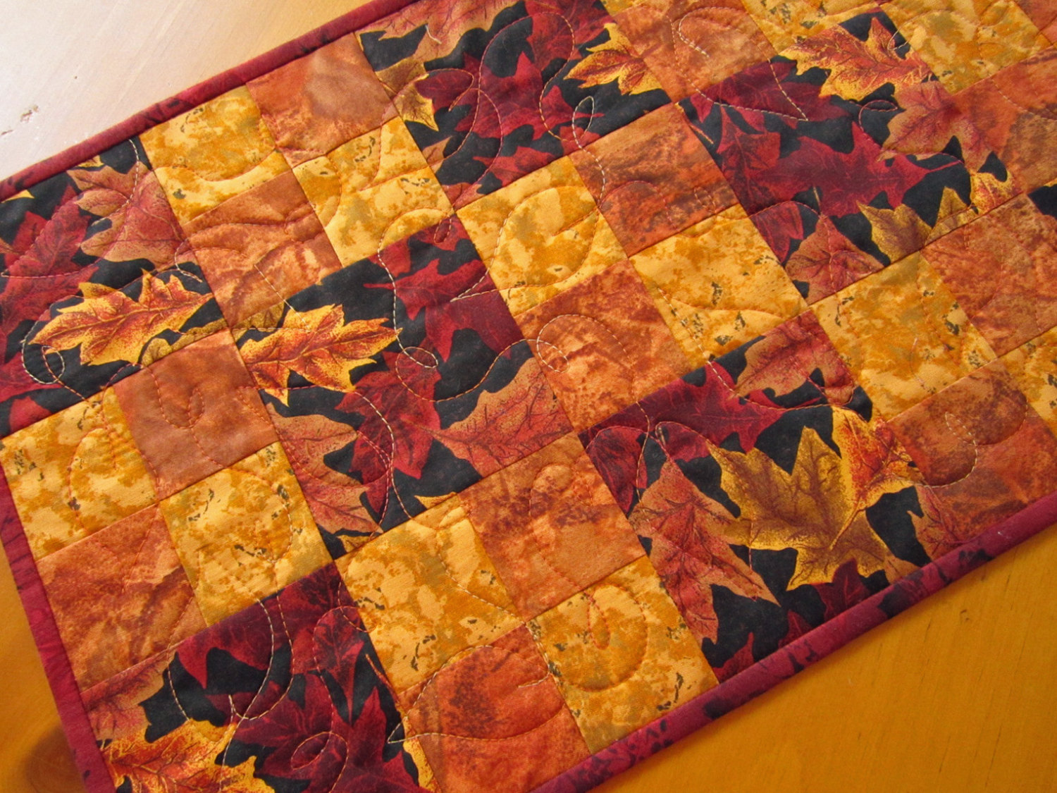 Fall Table Runner Handmade Quilted Leaves on Luulla