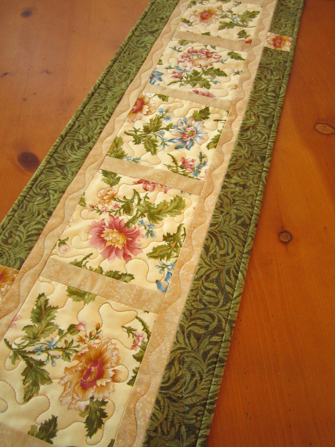 Table Runner, Handmade Table Runner Floral Quilted Patchwork Runner on