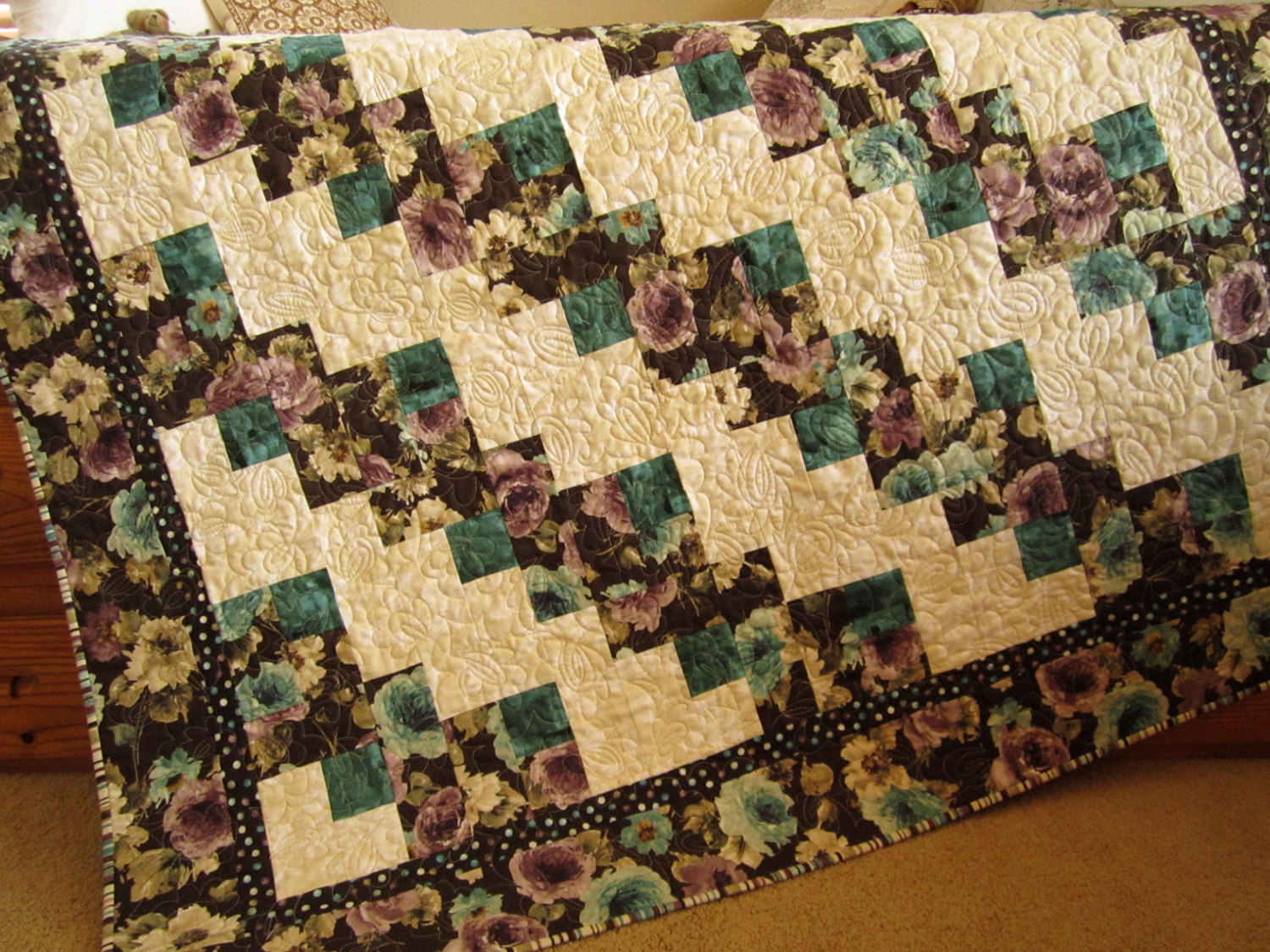 Handmade Patchwork Quilt Brown And Teal on Luulla