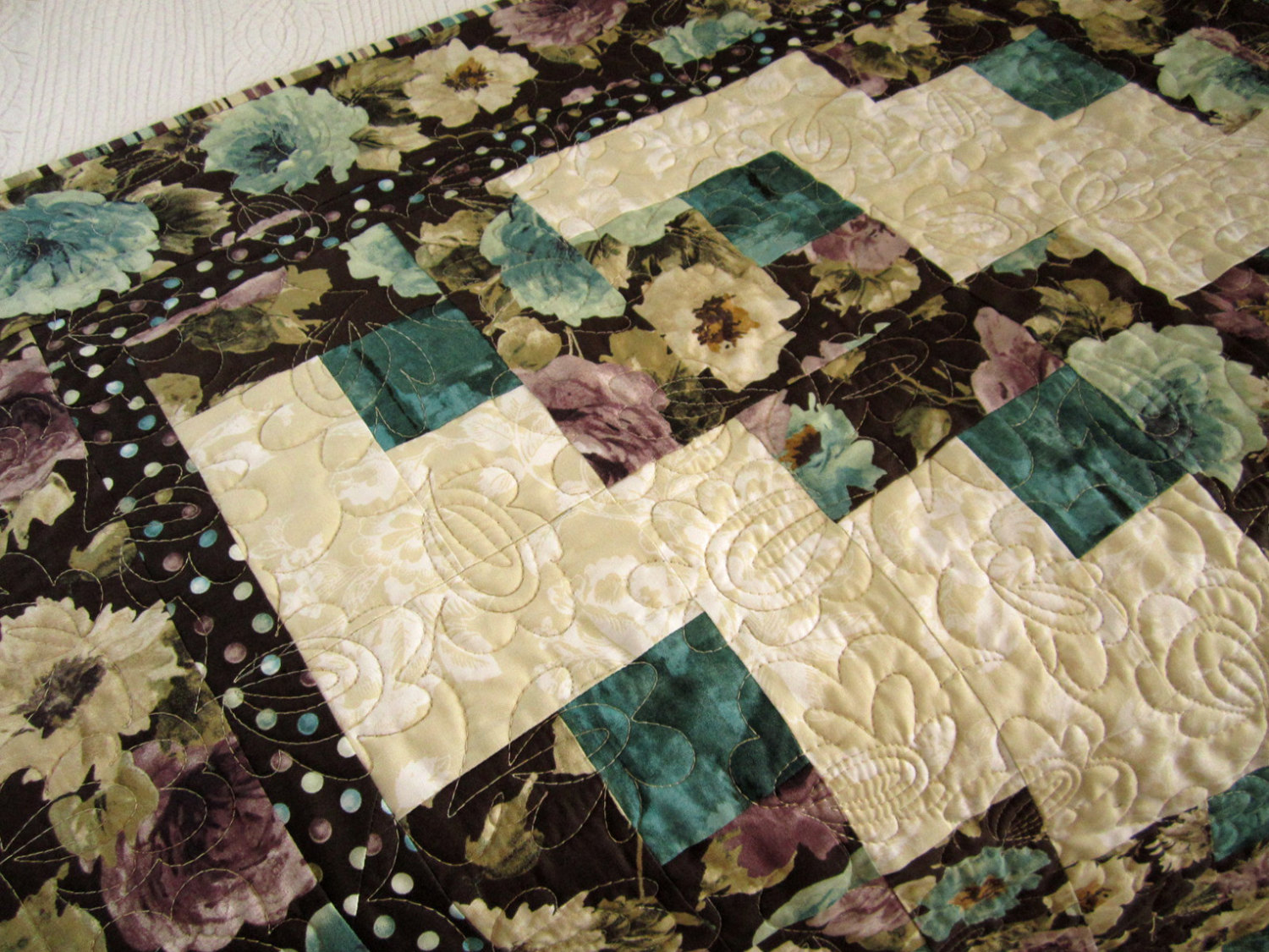 Handmade Patchwork Quilt Brown And Teal on Luulla