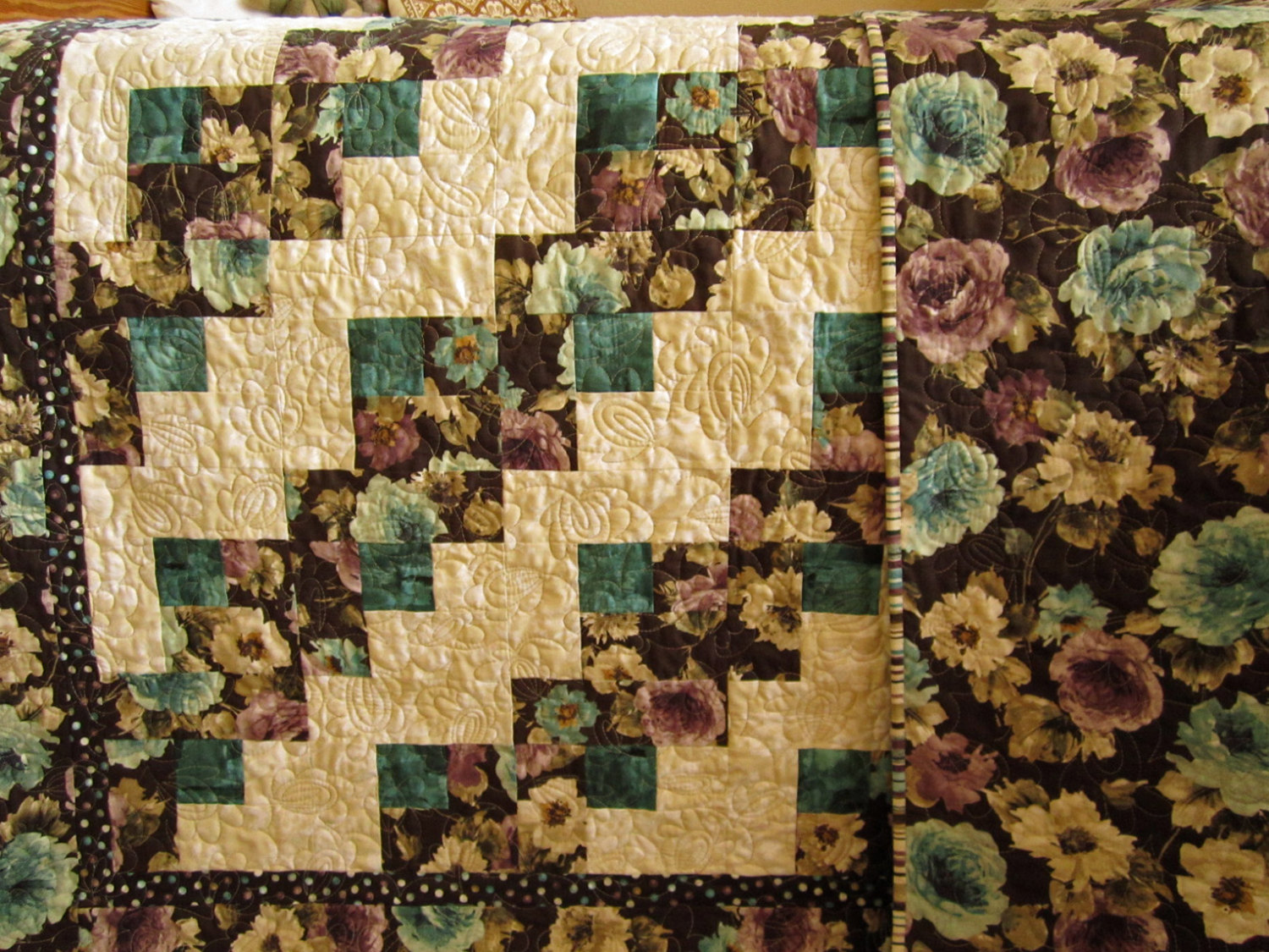 Handmade Patchwork Quilt Brown And Teal on Luulla