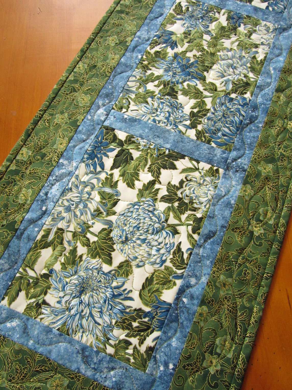 Quilted Table Runner, Patchwork Runner Blue Floral on Luulla